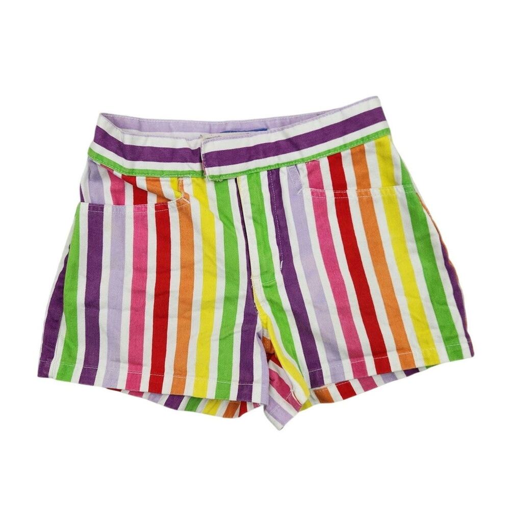 B.E. Blues 7 Rainbow Bright Stripe Shorts Colorful 90s Y2K Retro Summer Cotton
